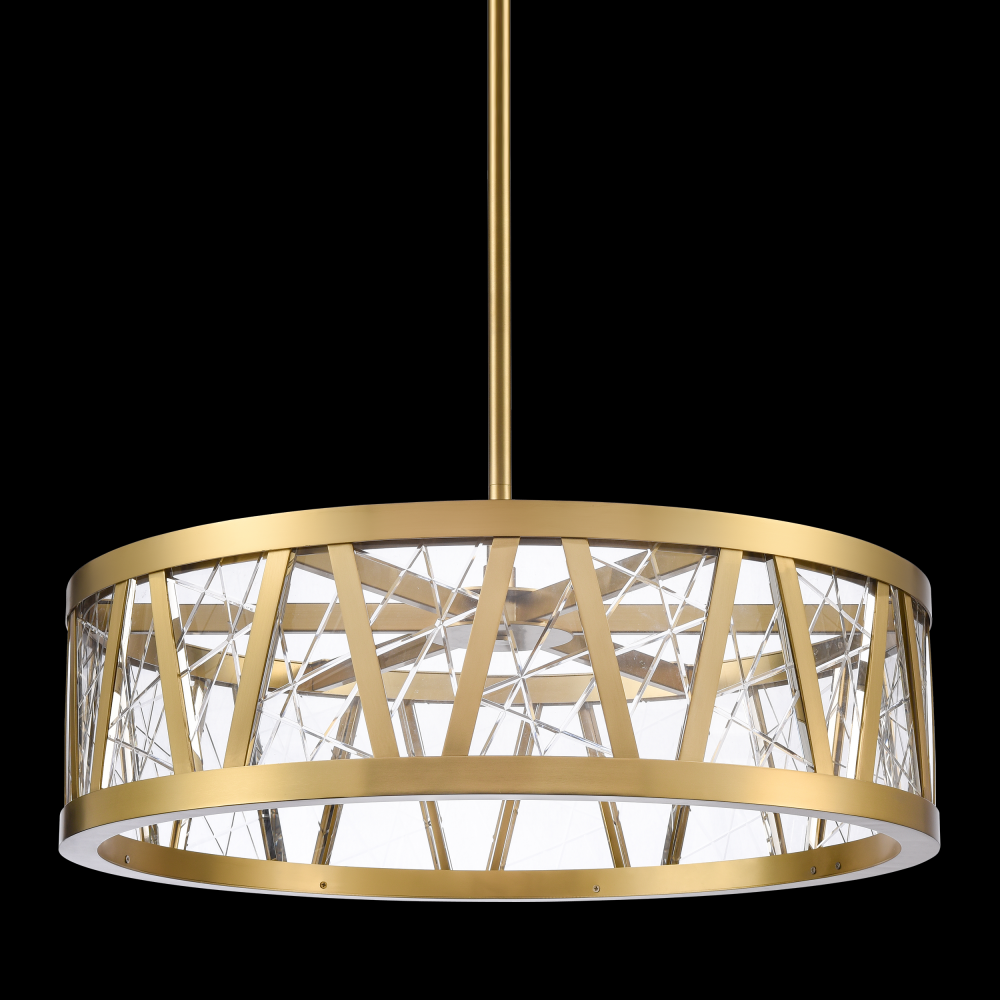 LED 3CCT 30" Thick Engraved Crystals Aged Brass Drum Pendant Light