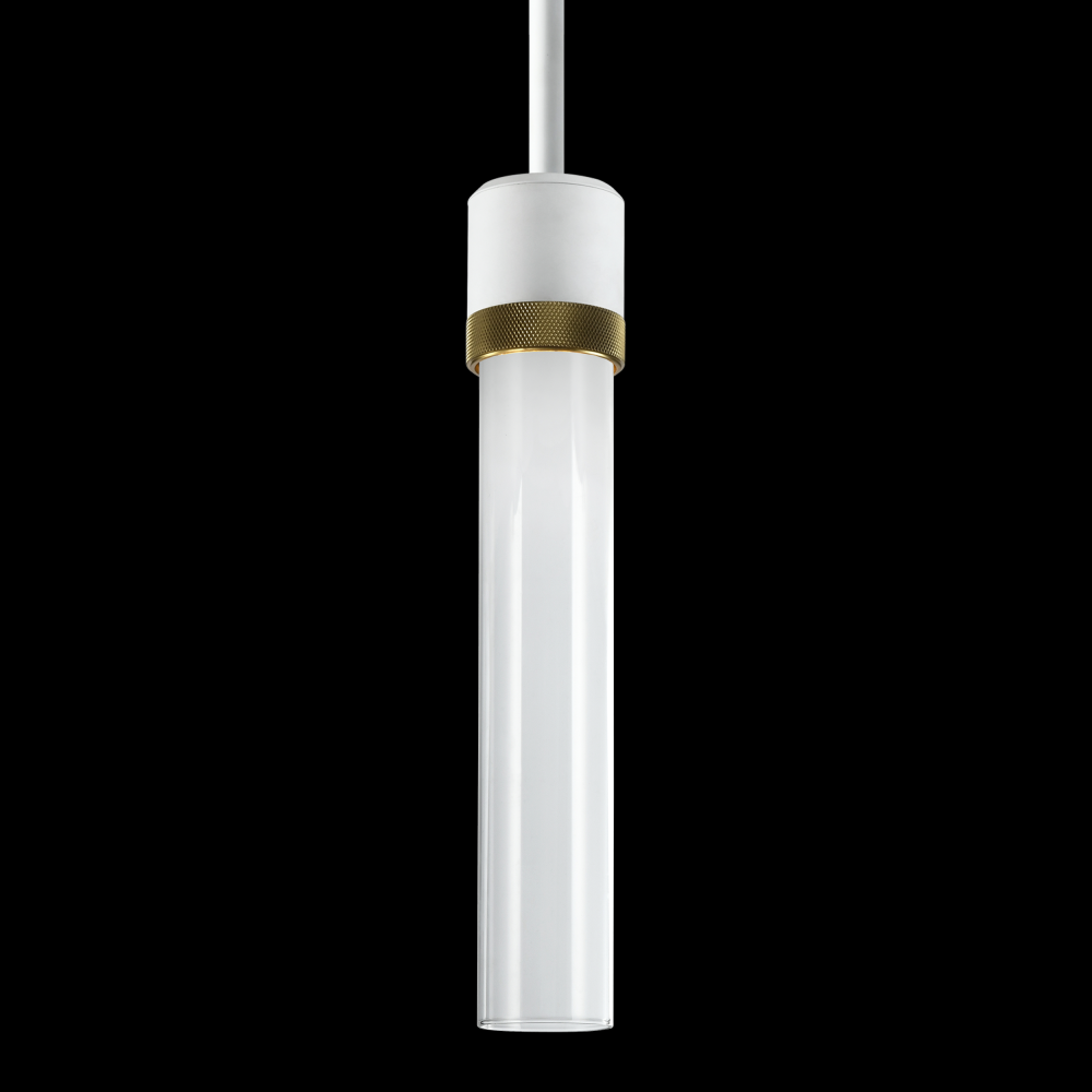 3" LED 3CCT Cylindrical Pendant Light, 12" Clear Glass and Matte White with Aged Brass Finis