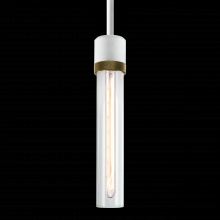 ZEEV Lighting P11706-E26-MW-K-AGB-G1 - 3" E26 Cylindrical Pendant Light, 12" Clear Glass and Matte White with Brass Finish